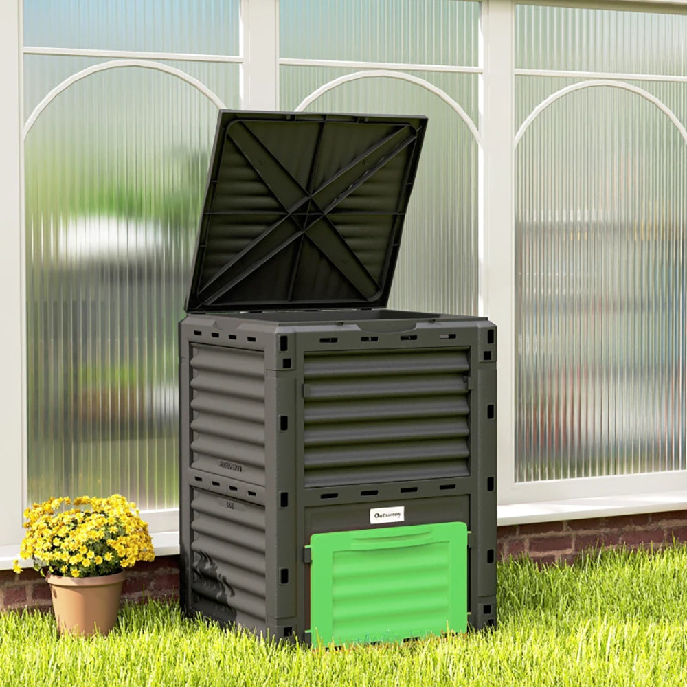 Garden Compost Bin 80 Gallon Outdoor Large Capacity Composter Fast Create Fertile Soil Aerating Box, Green