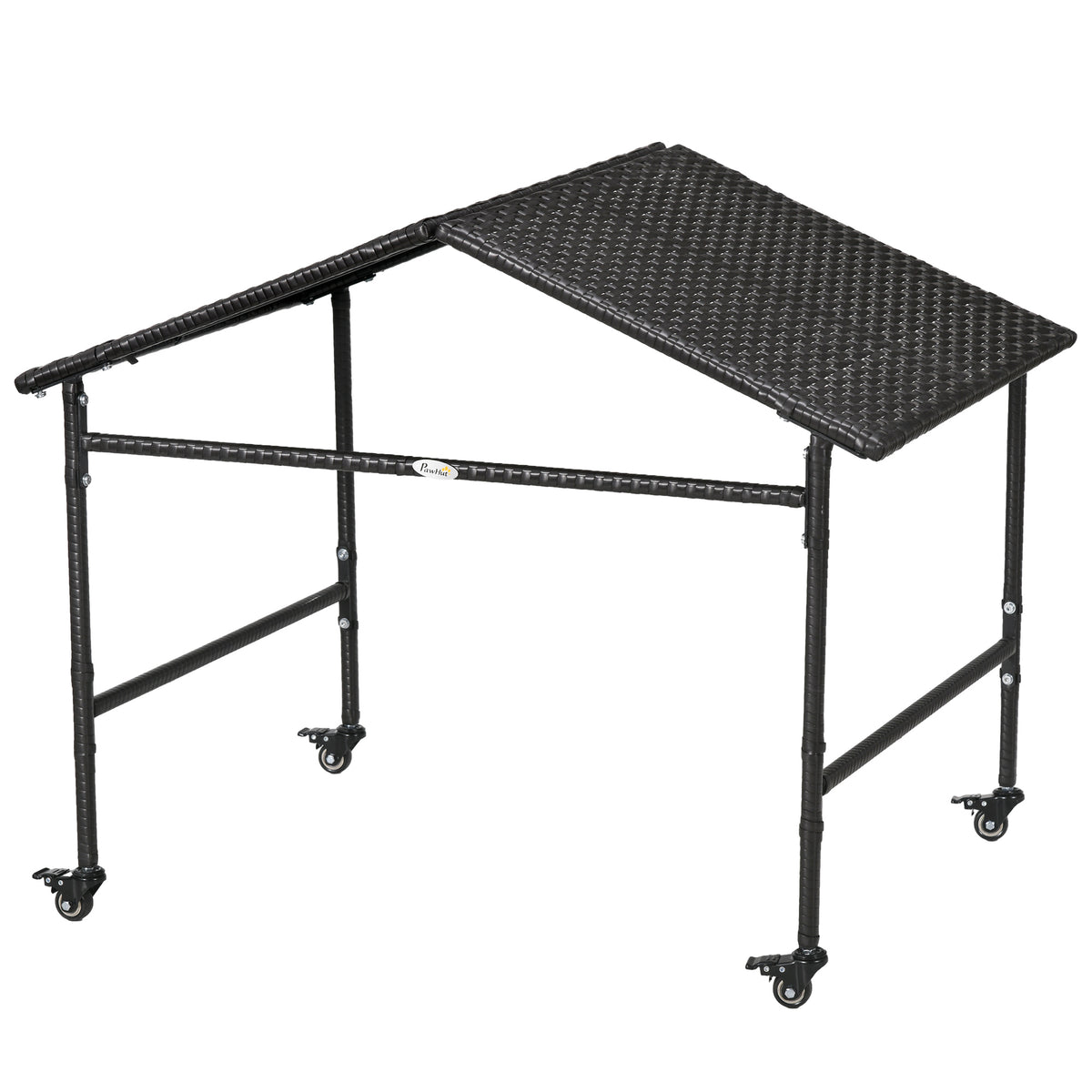 Outdoor Dog Shelter with Wheels, Portable Wicker Animal Shelter for Small and Medium Sized Dogs, Dark Brown