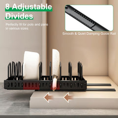 1Pc Pull Out Pots And Pans Organizer Under Cabinet With 8 Adjustable Dividers Rustproof Carbon Steel Sliding Pots Holder For Kitchen Cookware Bakeware Pots Lids Storage