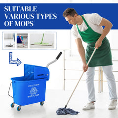 Compact Mop Bucket With Wringer, Mop Bucket On Wheels For Floor Cleaning, 21 Quart, Separate Dirty And Clean Water, Blue