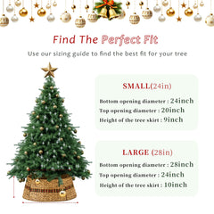 Handcrafted Woven Hyacinth Wicker Christmas Tree Collar - Rattan Xmas Tree Skirt & Stand Base Cover (XmasRibbon, 24 In)
