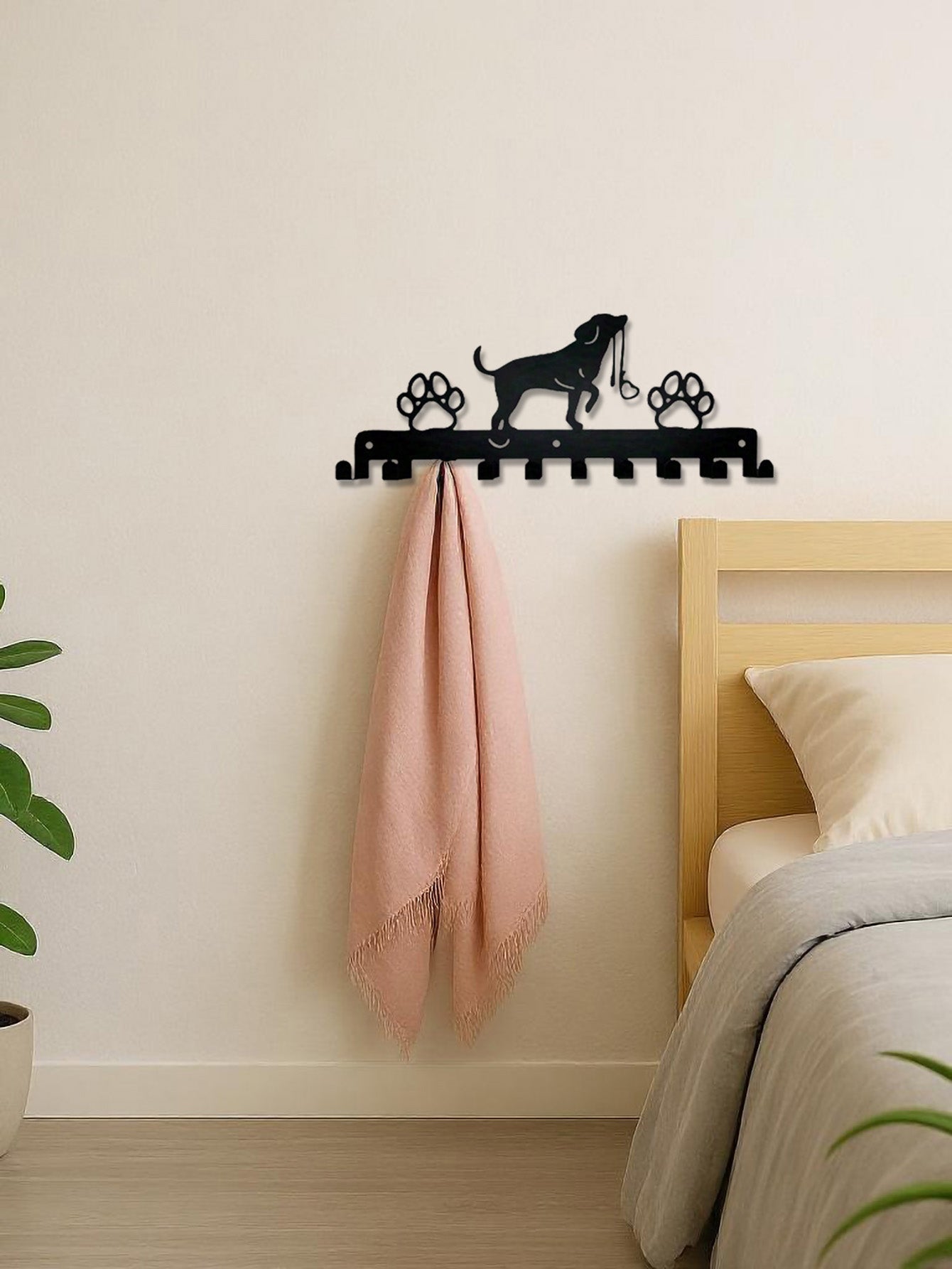 Farmhouse Style Dog Hooks Wall Decor - Rustic Wooden Coat Rack & Key Holder