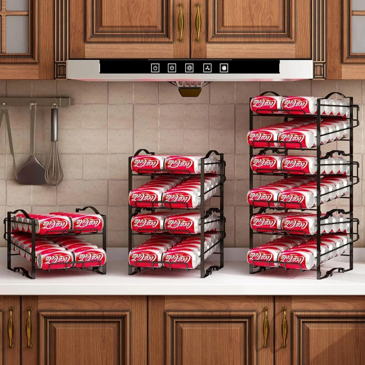 4-Tier Soda Can Organizer Rack - Set Of 2 Stackable Beverage Dispenser For Refrigerator - Holds 48 Cans