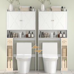 Farmhouse Over the Toilet Cabinet with Barn Doors, Over the Toilet Storage Cabinet with Adjustable Shelf, White
