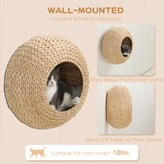 Wall Mounted Cat Condo with Washable Cushion, Natural Wood