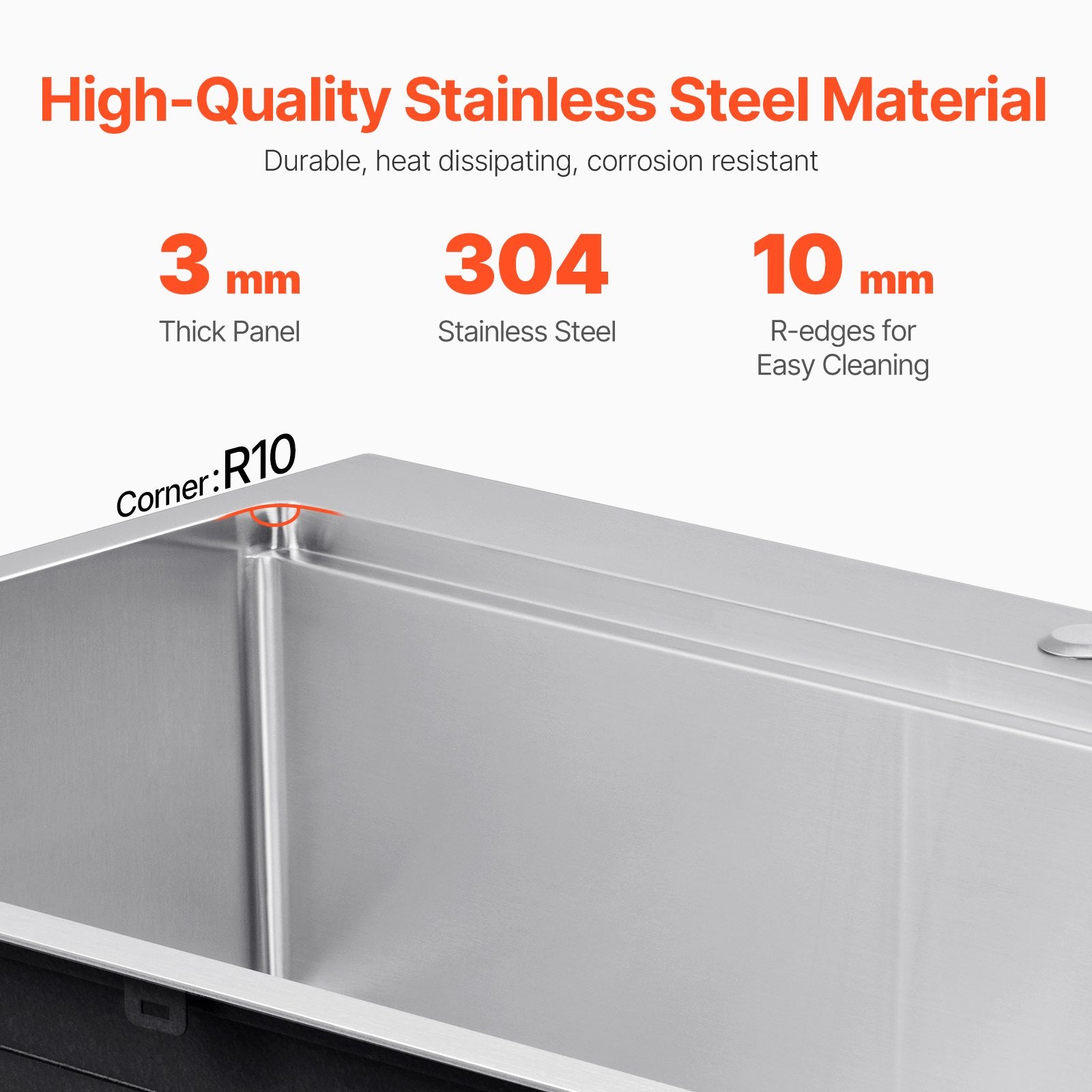 33' Kitchen Sink Top Mount Single Bowl Drop-In Basin Stainless Steel Bar