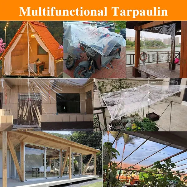 6.23ft*9.48ft Transparent Tarpaulin With Rope Edging, A Must-have For Greenhouse Film Coverings. It's Durable And Provides An Optimal Plant Growth Environment.