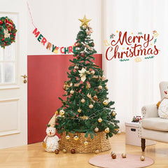 Artisanal Woven Hyacinth Christmas Tree Collar - 28in Natural Rattan & Wicker Tree Skirt/Base Cover