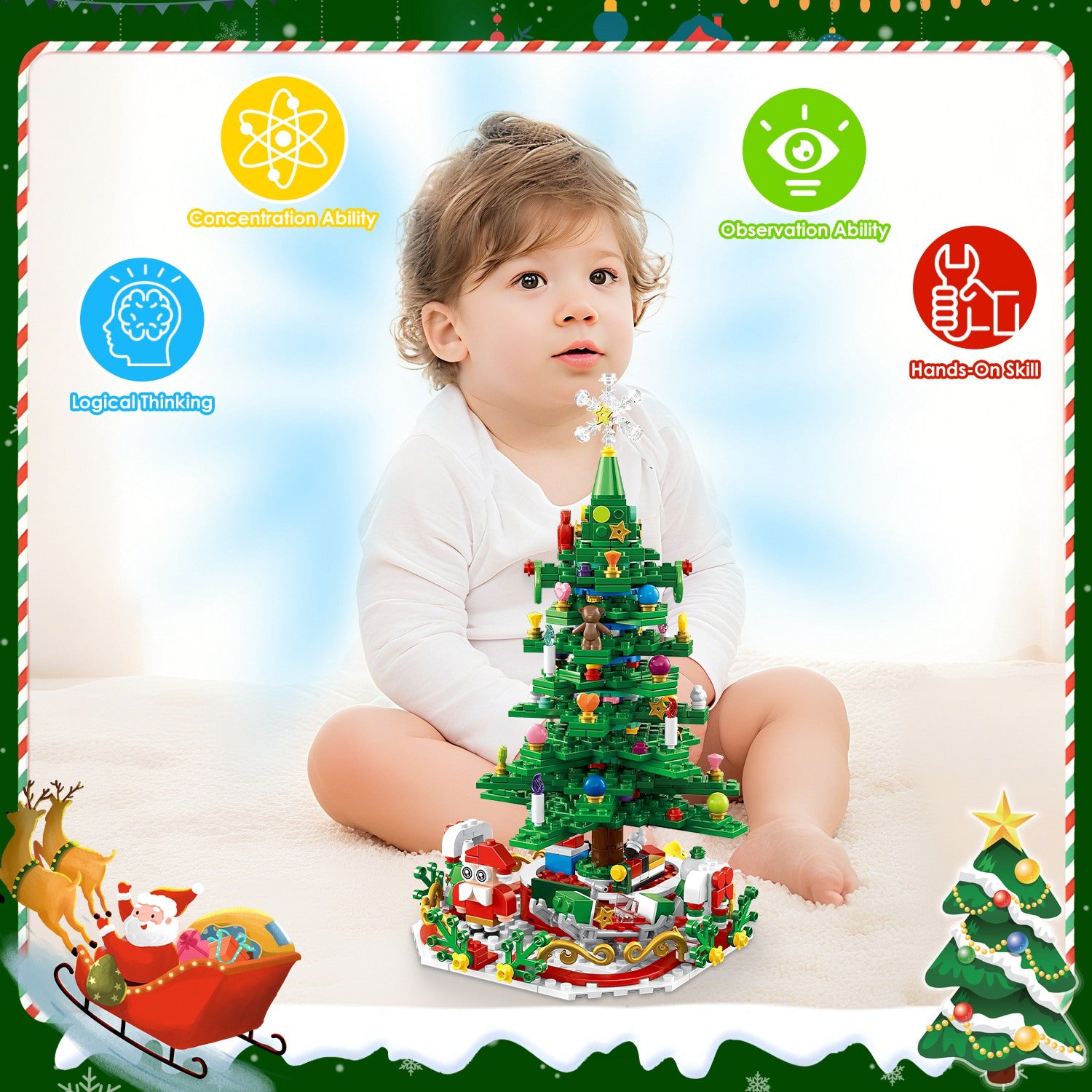 Year Christmas Tree Building Set With LED Light Tabletop Christmas Building Block 24 Days Christmas Countdown Calendar For Boys Girls 3-6