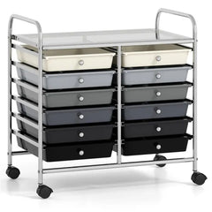 12-Drawer Rolling Storage Cart - 2-Row 10-Storey, Multicolor Drawers, 4 Wheels (2 Brake), -Gray