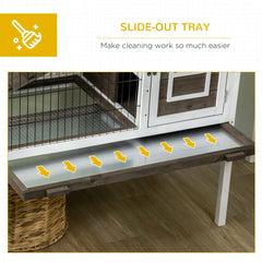 PawHut Wood Rabbit Hutch, Elevated Guinea Pig Cage With Run, Coffee