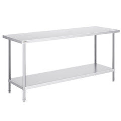 Stainless Steel Prep Table, 24 X 72 X 34 Inch, Heavy Duty Metal Worktable With 3 Adjustable Height Levels, Commercial Workstation For Kitchen Garage Restaurant Backyard