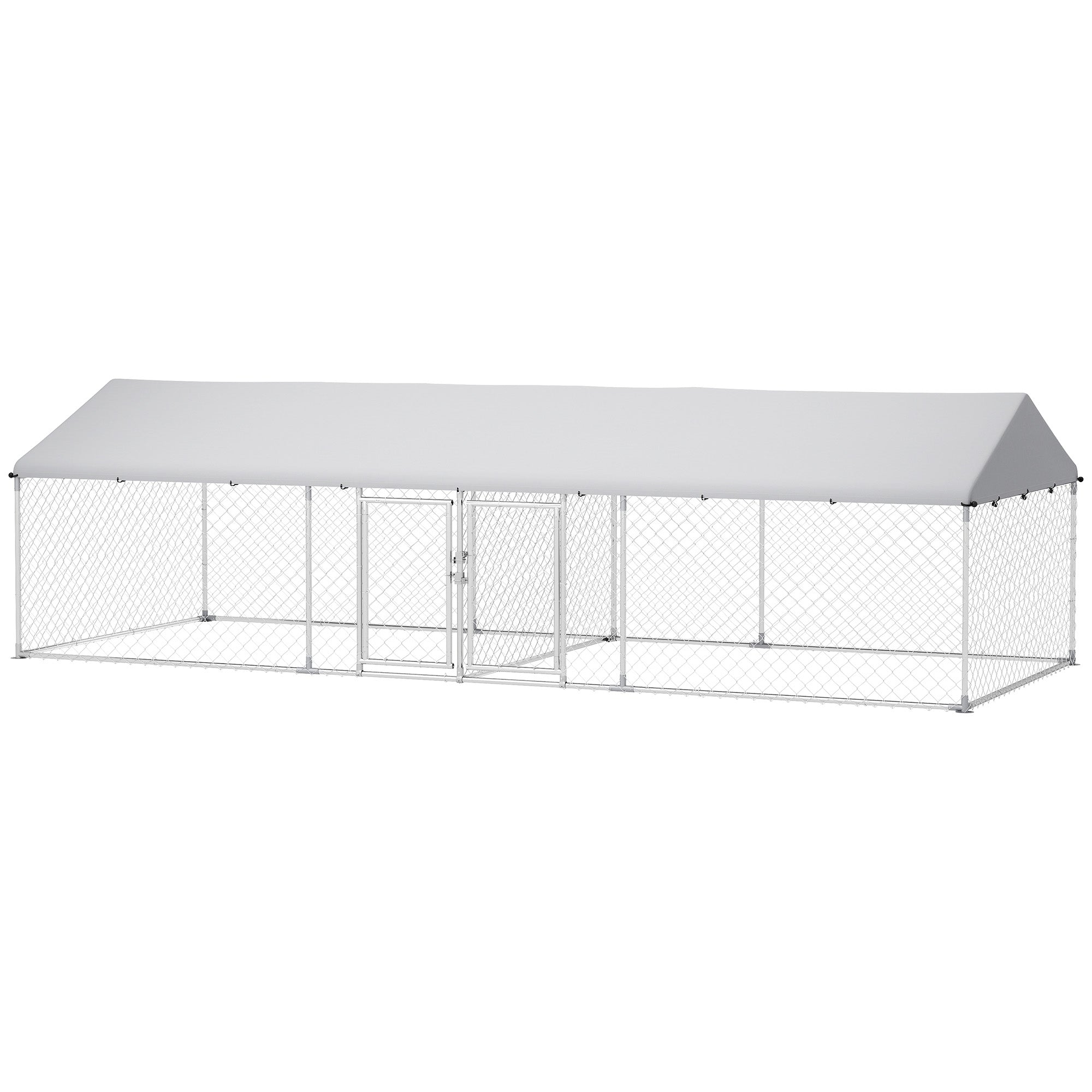 Two Room Outdoor Dog Kennel, Dog Run With Roof, Waterproof UV-Resistant Cover, Secure Lock, 19.7 X 7.5 X 5.2