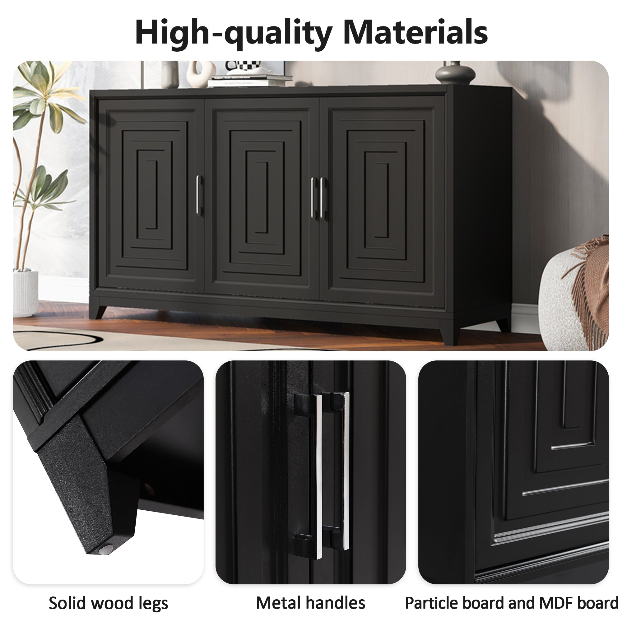 VIBE HAUS TV Stand For TVs Up To 65 Inches, Modern Entertainment Center Media Console Cabinet With 2 Spacious Storage Space, Solid Wood Legs For Living Room