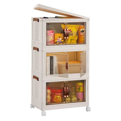 3Pcs Foldable Storage Bins With Lid Front Magnetic Door Collapsible Stackable Closet Organizer Containers With 4Pcs 360° Rotatable Wheels 8Pcs Small Wheels