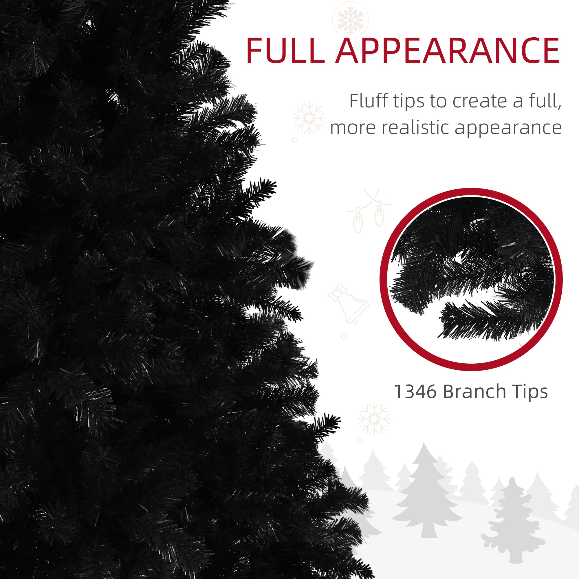 7.5ft Unlit Artificial Black Christmas Tree, Holiday Décor with 1346 Branch Tips, Auto Open and Steel Base