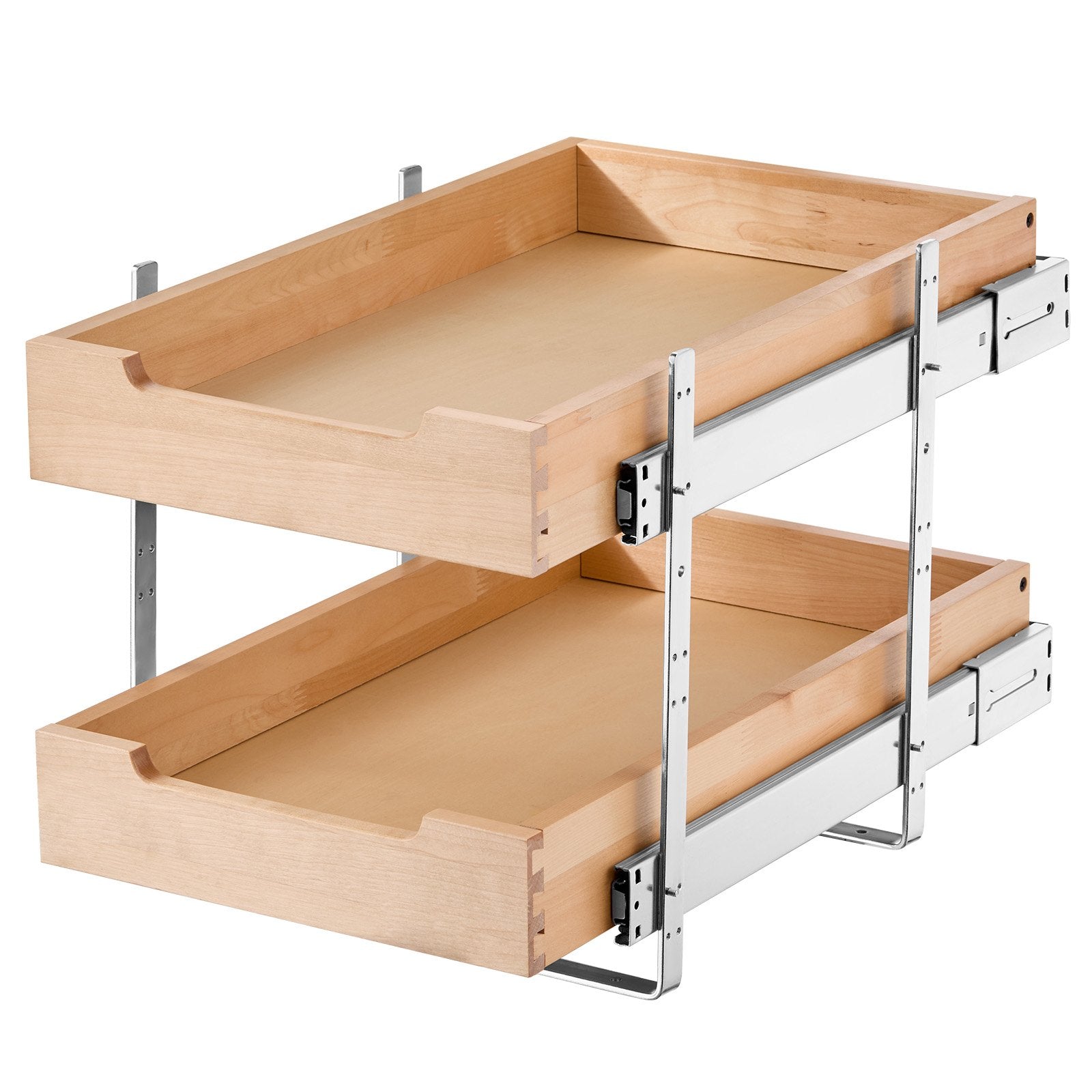 2 Tier Pull Out Cabinet Organizer Soft Close Slide Out Wood Drawer 14'W X 21'D