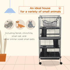 Large Metal 4 Tiers Small Animal Cage With Hammock, Removable Tray, Extra Space For Ferrets Chinchillas, Gray