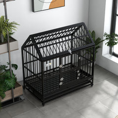 48" Heavy Duty Dog Crate with 4 Lockable Wheels, Double Doors, and Removable Tray, for XL and L Dogs
