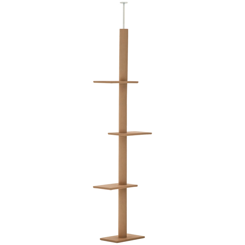 PawHut Floor-to-Ceiling Cat Tree Cat Climbing Tower With Sisal-Covered Scratching Posts Natural Cat Tree Activity Center For Kittens Cat Tower Furniture, Brown