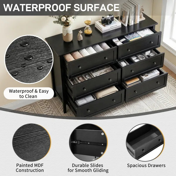 Black Embossed (SG017FD) P2 Particleboard + MDF Melamine 120*40*80cm Framed Double-row Double-handle Six-drawer Cabinet
