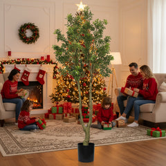 5.2FT Tall Artificial Tree Natural Faux Plant With Lush Greenery & Authentic Trunk Perfect For Indoor, Office, Living Room Or Entryway Decor