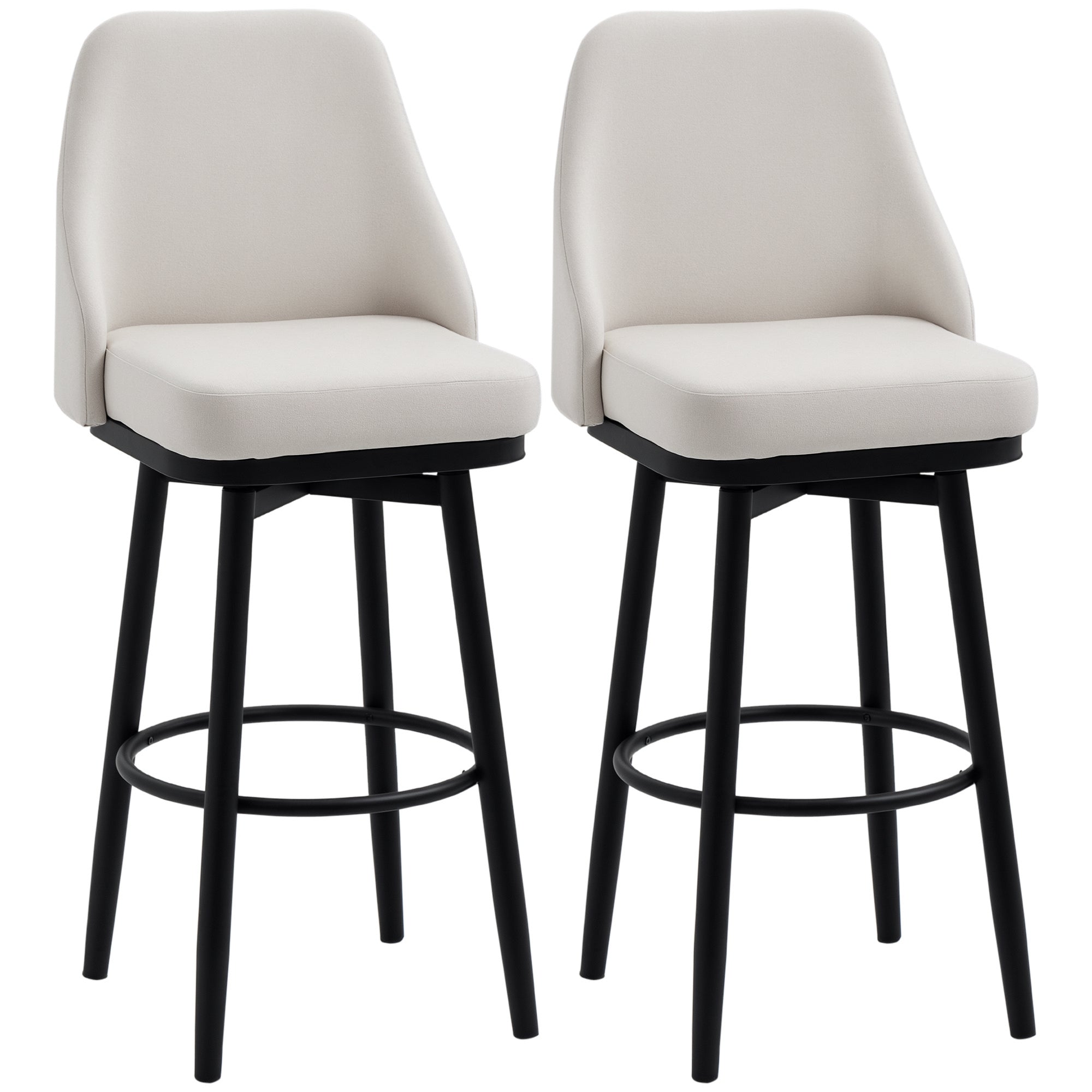 Bar Height Bar Stools Set of 2, Modern 360° Swivel Kitchen Chairs with Steel Legs and Footrest, 29.5 Inch Seat Height Upholstered Barstools for Kitchen Island, Cream White