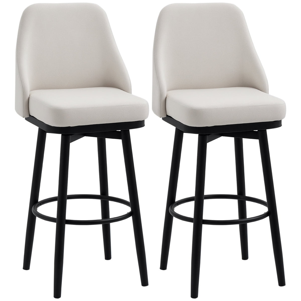 Bar Height Bar Stools Set of 2, Modern 360° Swivel Kitchen Chairs with Steel Legs and Footrest, 29.5 Inch Seat Height Upholstered Barstools for Kitchen Island, Cream White
