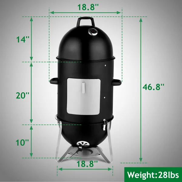 Vertical Steel Charcoal Smoker, Heavy Duty Three Layer Round BBQ Grill Smokey Mountain Cooker For Outdoor Cooking, Black(SAME AS 60608693)