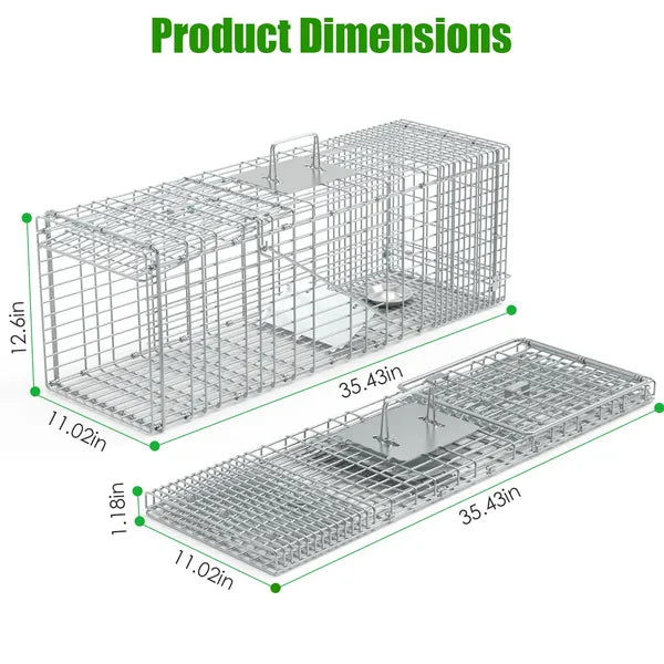 Humane Cat Trap Cage With Gloves Catch Release Live Animal Rodent Cage Collapsible Galvanized Wire For Raccoons Beavers Groundhogs Foxes Armadillos