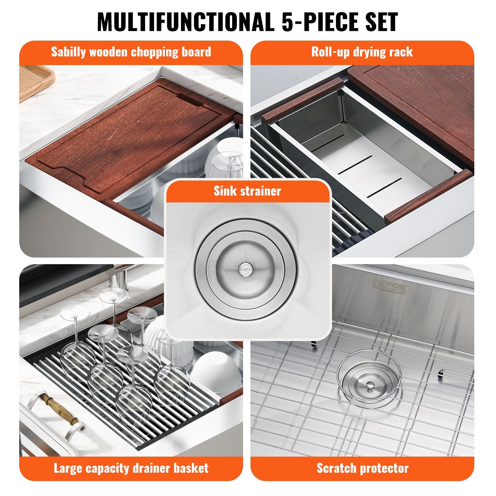 Farmhouse Kitchen Sink, 304 Stainless Steel Drop-In Sinks, Single Bowl Basin With Ledge & Accessories, Household Dishwasher Sinks For Workstation, Prep Kitchen, And Bar Sink, 30 Inch