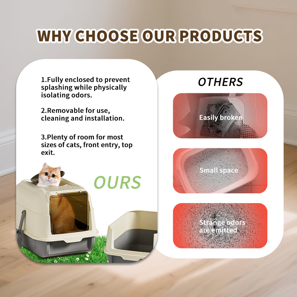 51cm Large Fully Enclosed Top Entry Cat Litter Box, Front Flip Door Dual Opening, Anti-Splashing Anti-Tracking Odor Locking Cat Toilet With Free Scoop & Deodorant Pack