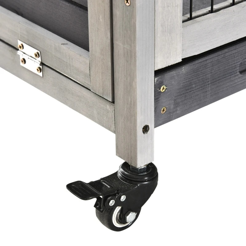 PawHut Indoor Rabbit Enclosure, Wooden Elevated Cage Habitat With Enclosed Run With Wheels - Ideal For Rabbits And Guinea Pigs