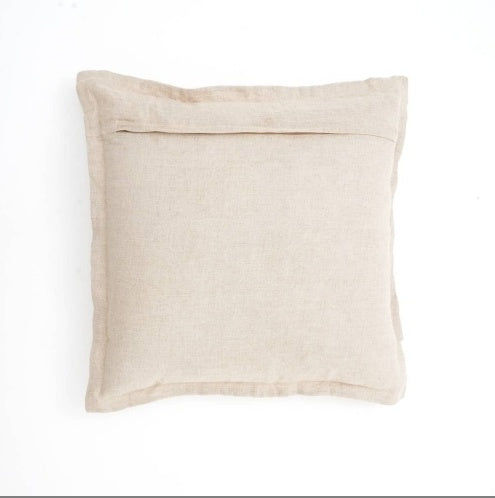 Linen Printed Cushion With Fringes  Brown