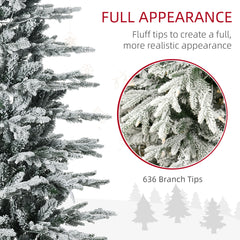 HOMCOM 6ft Tall Prelit Artificial Christmas Tree Holiday Decor With 636 Snow Flocked Branches, 250 Warm Yellow Clear Lights, Auto Open, Extra Bulb