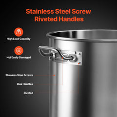 36QT Stainless Steel Stockpot Cooking Kitchen Sauce Pot With Basket Lid Handle