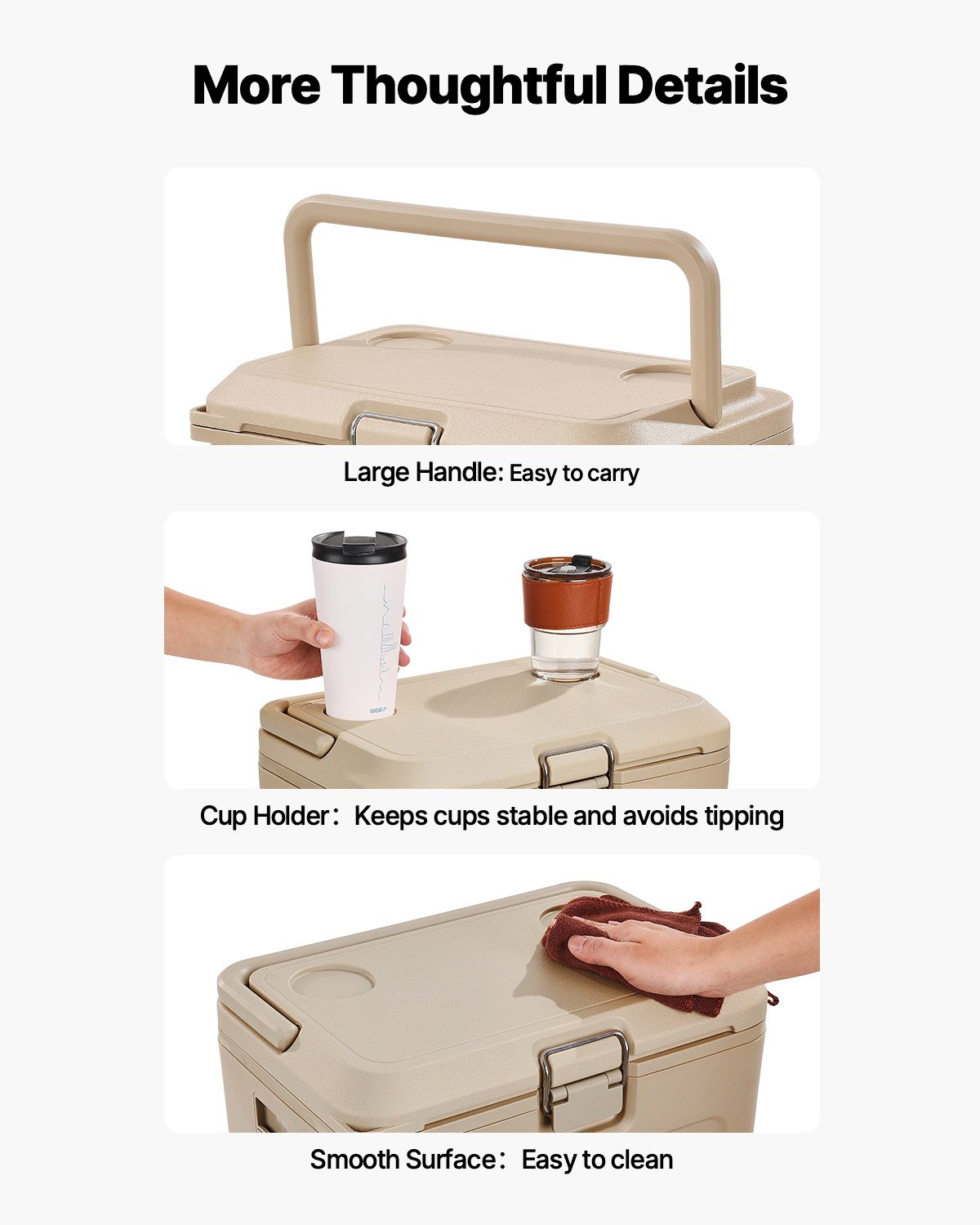 Portable Cooler 16.5 QT Insulated Hard Cooler 23 Can Capacity With Cup Holder