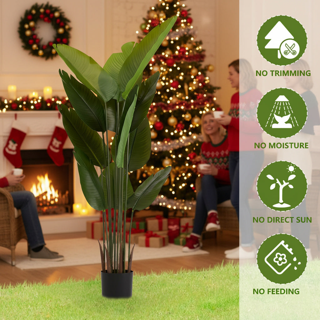 2PCS Set 5.2ft Tall Artificial Plant Faux Tropical Natural Palm Tree In Pot For Indoor Outdoor Home Office Garden Decor