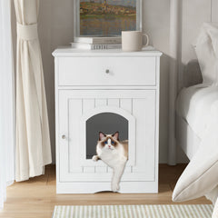 Wooden Pet House Cat Litter Box Enclosure, Side Table, Indoor Crate
