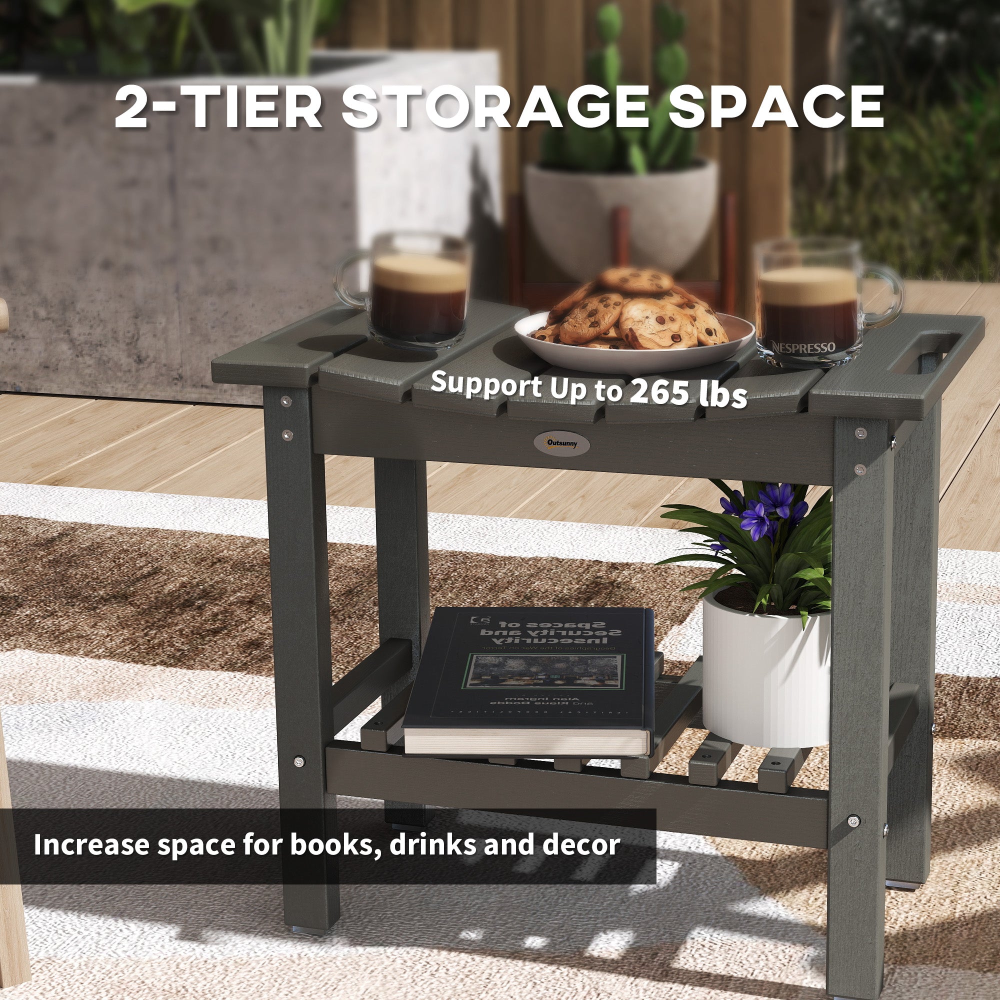 HDPE Shower Bench, Waterproof Shower Stool with Handle, Storage Shelf, Non-Slip Pads for Indoor Outdoor, Dark Gray