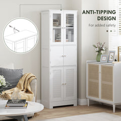 Freestanding Bathroom Cabinet with Glass/Louvred Doors, Tall Bathroom Storage Cabinet with Adjustable Shelf, White