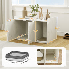 32" Cat Litter Box Enclosure with Scratching Mat, Cat Entrance, Fit Most of Cat and Litter Box, Distressed White