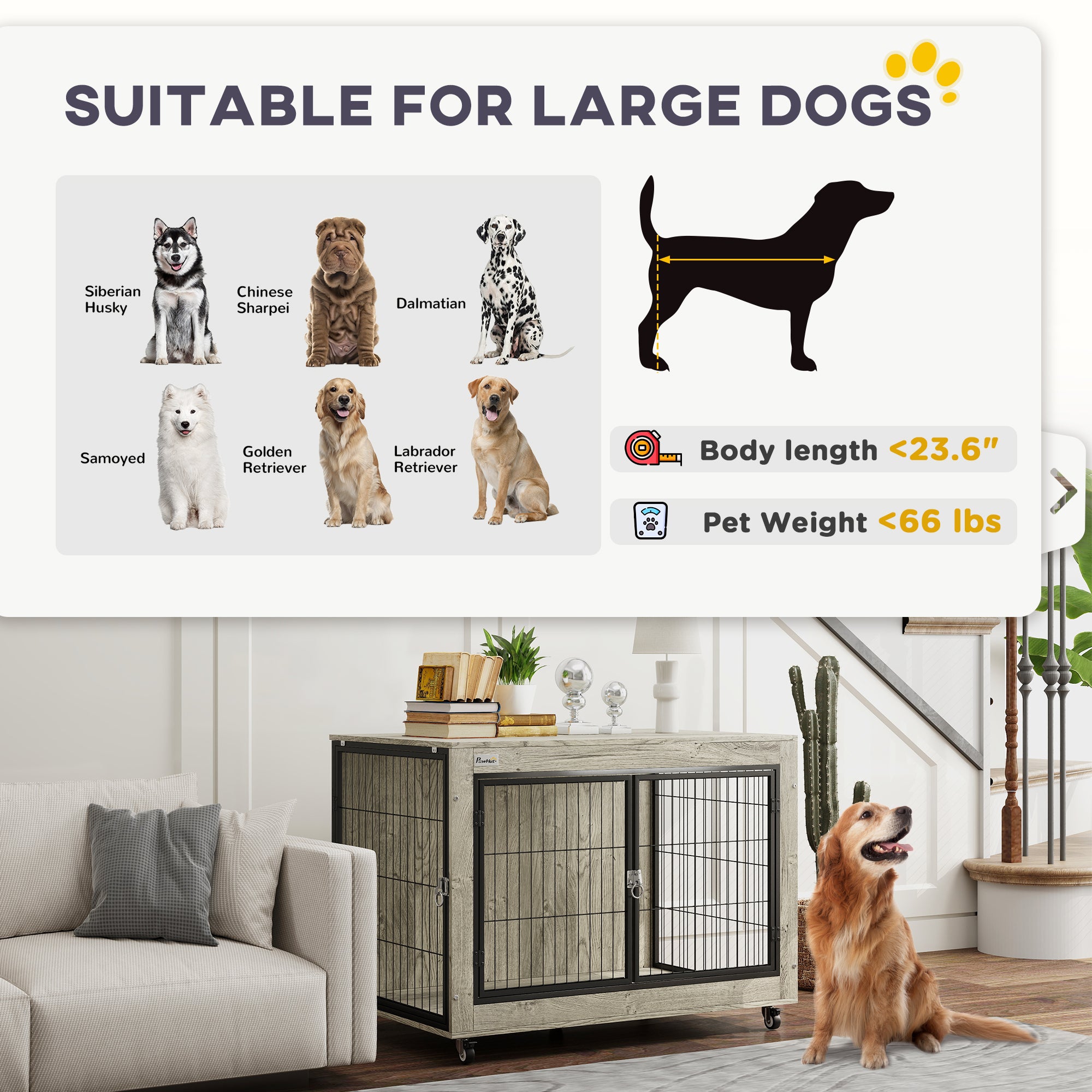39inch Dog Crate Furniture End Side Table With Wheels