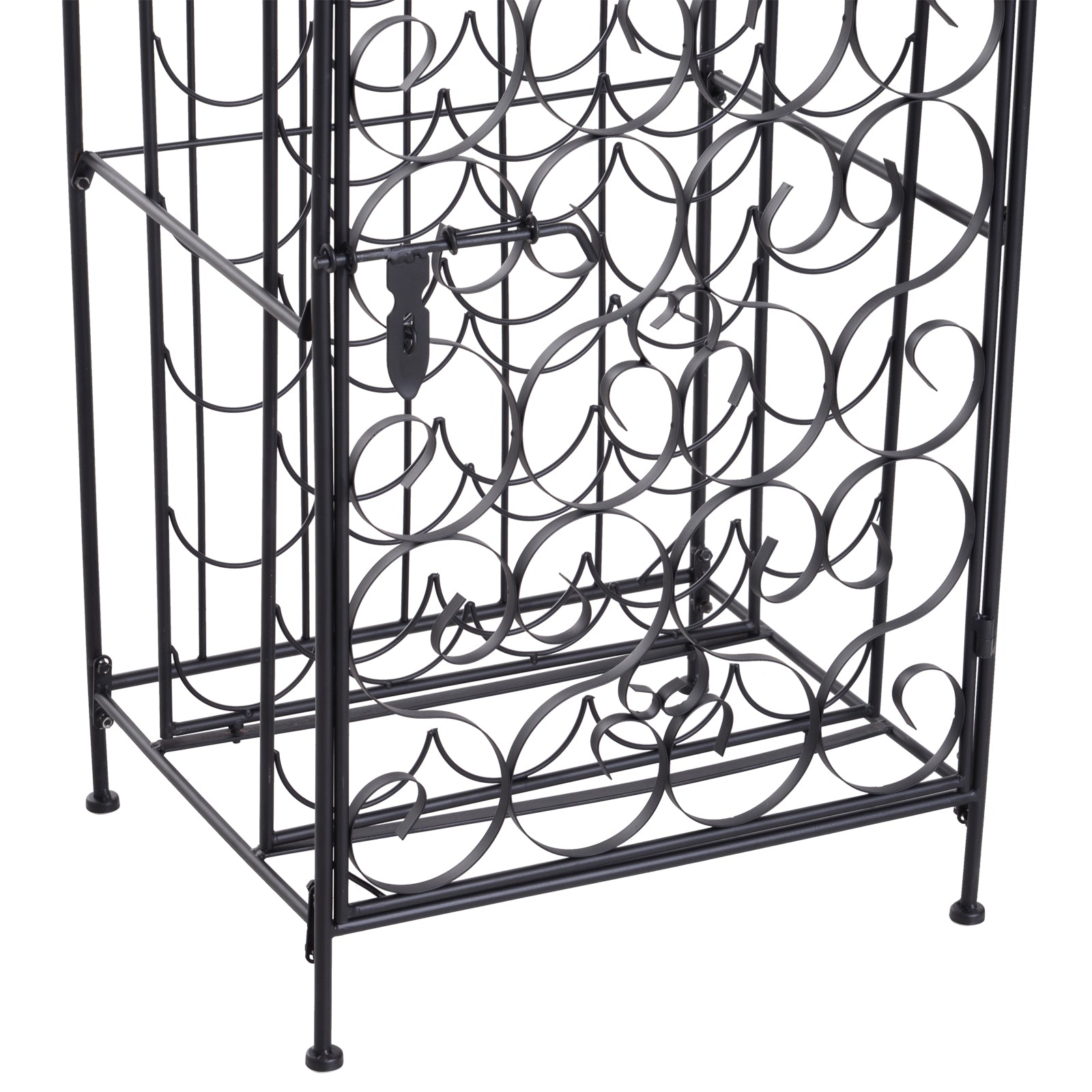 35 Bottle Wrought Iron Wine Rack Cabinet with Lock,  Black