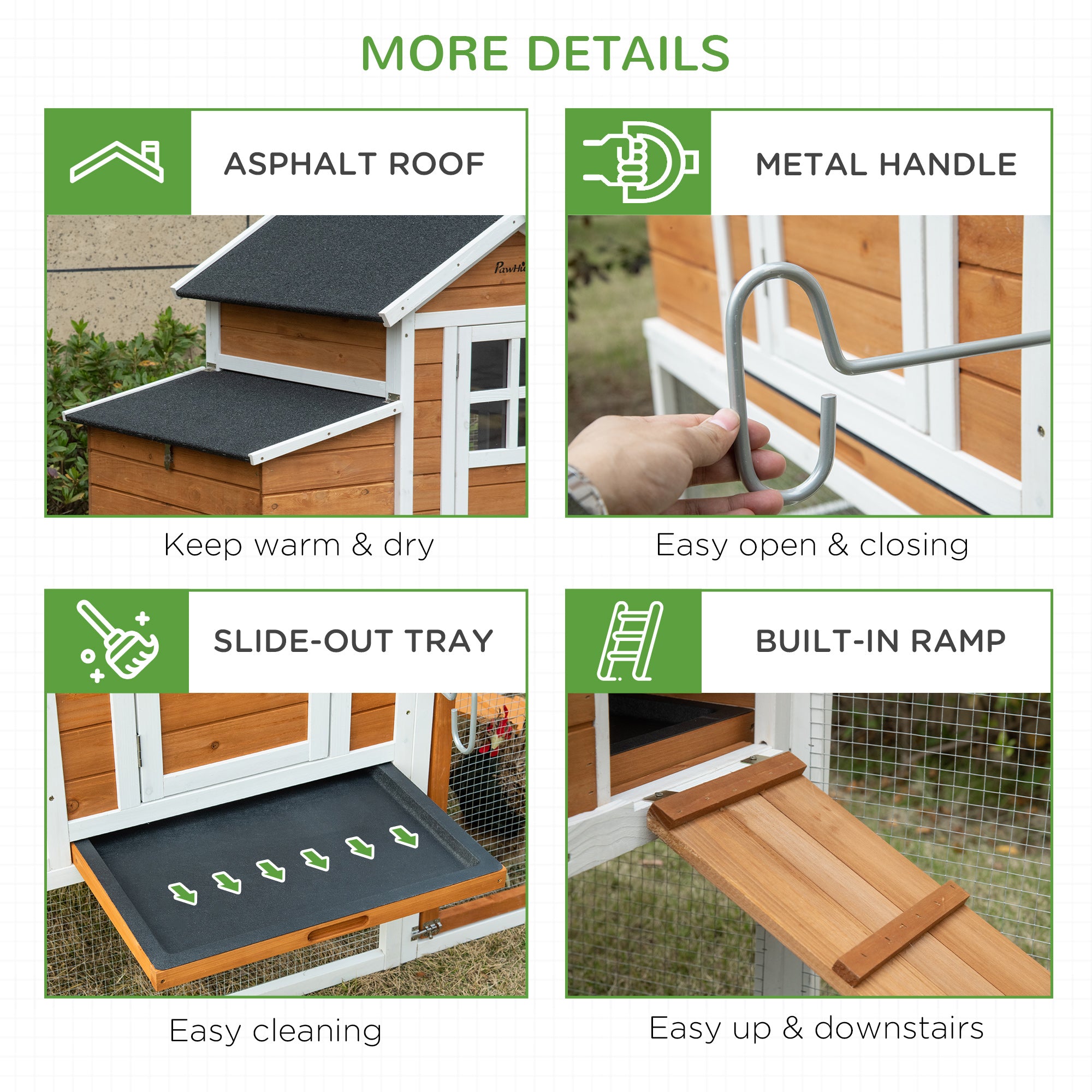 76" Wooden Chicken Coop with Safe and Healthy Non-Polluting Materials, Outdoor Hen House Poultry Cage with Weatherproof Materials
