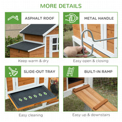 76" Wooden Chicken Coop with Safe and Healthy Non-Polluting Materials, Outdoor Hen House Poultry Cage with Weatherproof Materials