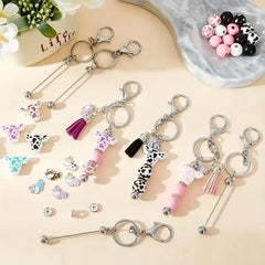 60 Pcs Beadable Keychain Bar Bulk Silver Bead Keychain Beaded Item For Pendant DIY Alloy Blank Key Chain Accessories Bulk Includes 20 Beadable Keychain 20 Bags 20 Cards
