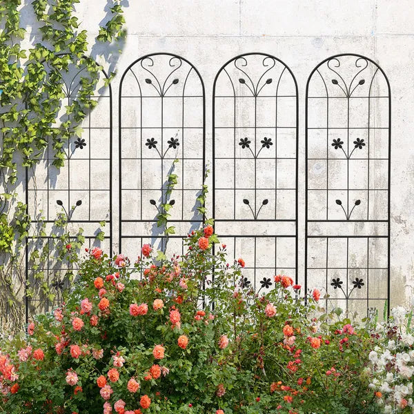 4 Pack Metal Garden Trellis 86.7" X 19.7" Rustproof Trellis For Climbing Plants Outdoor Flower Support Black