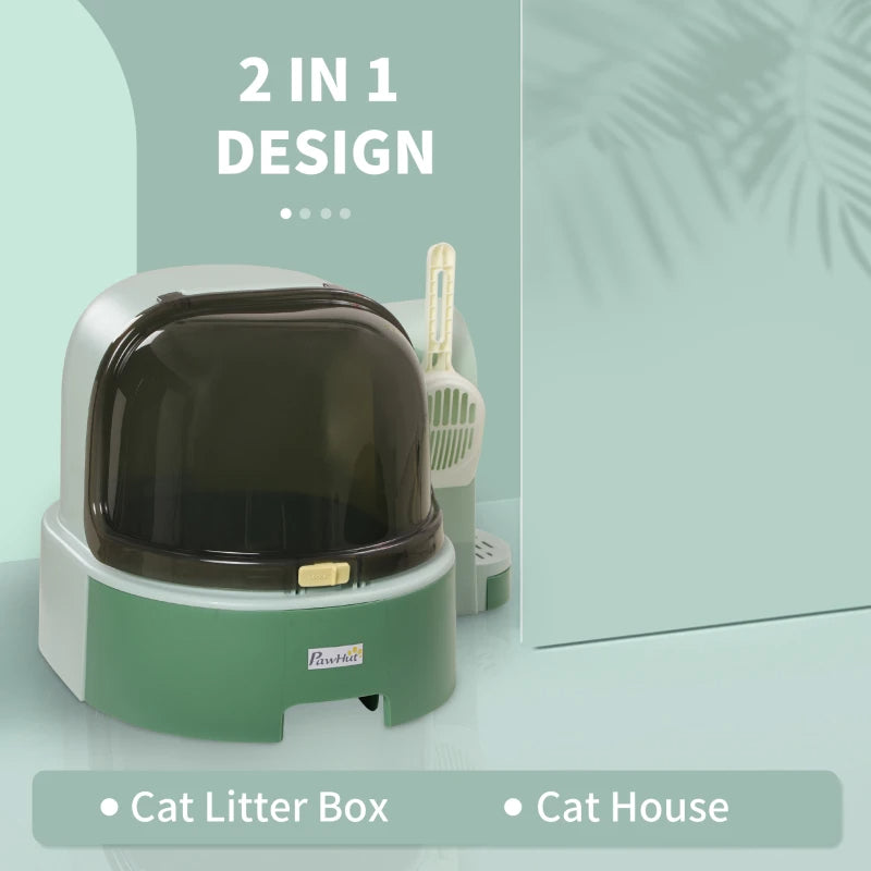 Cat Litter Box Easy To Clean Open With Scoop, Green