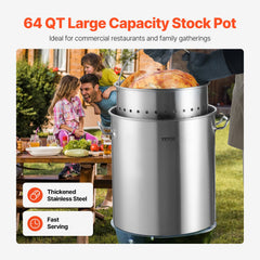 64QT Stainless Steel Stockpot Cooking Kitchen Sauce Pot With Basket Lid Handle